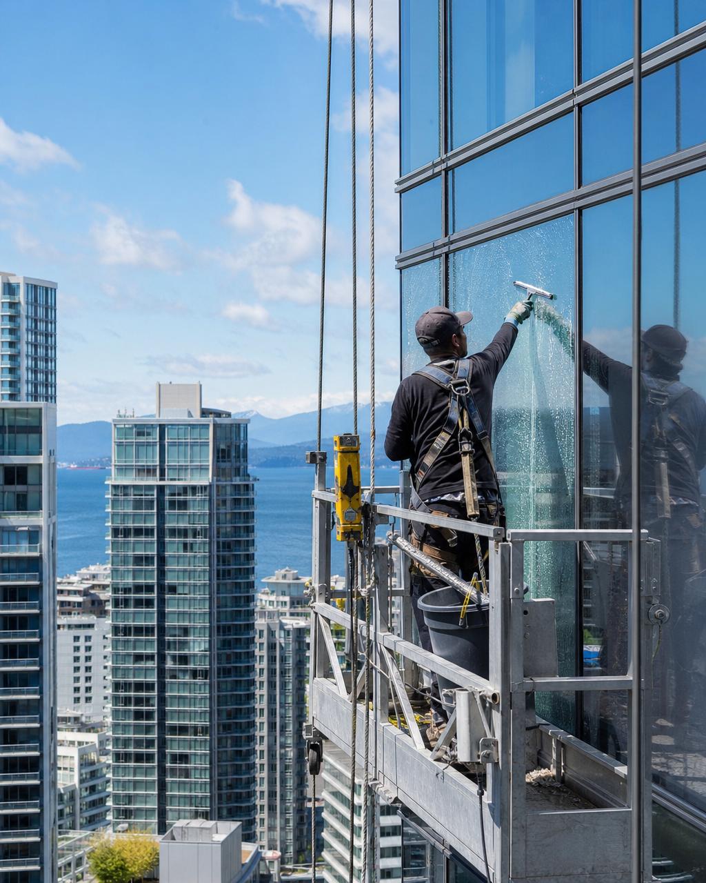 Certified crew operating a water-fed pole system
